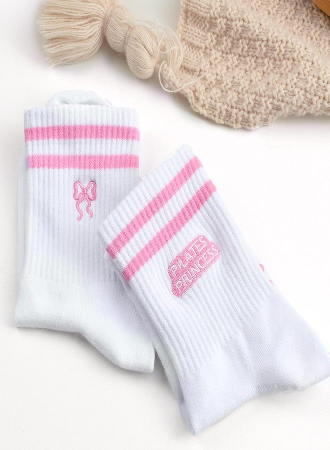 Knagsfa Pilates Socks for Women, Non Slip Grips Yoga Socks Cute Bowknot Embroidery for Ballet Barefoot Workout - Image 5
